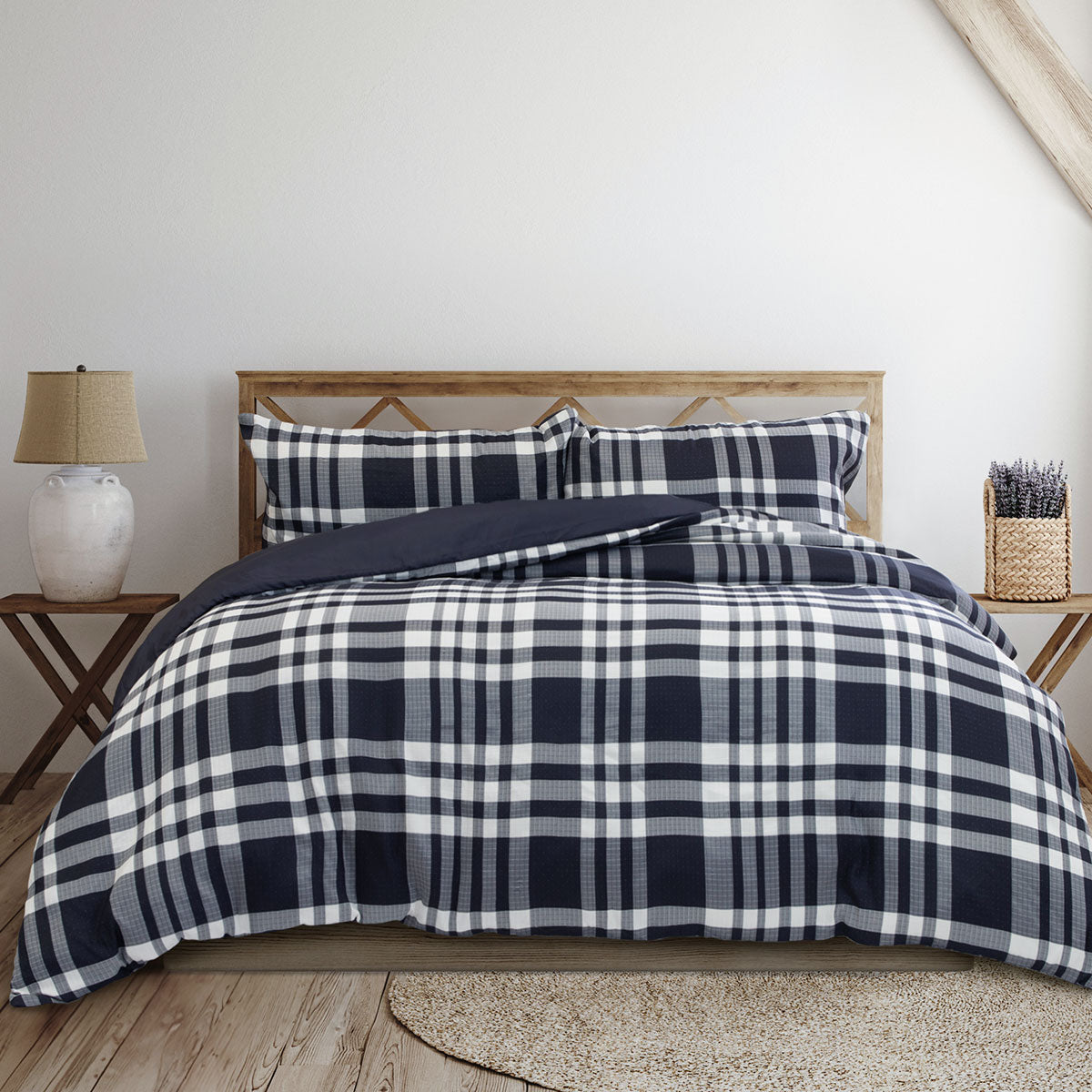 Ronan Navy Plaid Jacquard Quilt Cover Set - 3PC