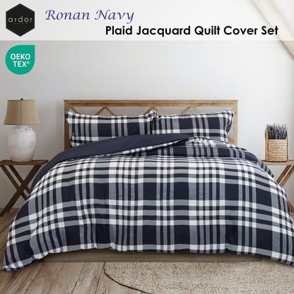 Ronan Navy Plaid Jacquard Quilt Cover Set - 3PC
