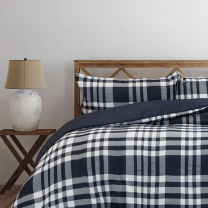 Ronan Navy Plaid Jacquard Quilt Cover Set - 3PC