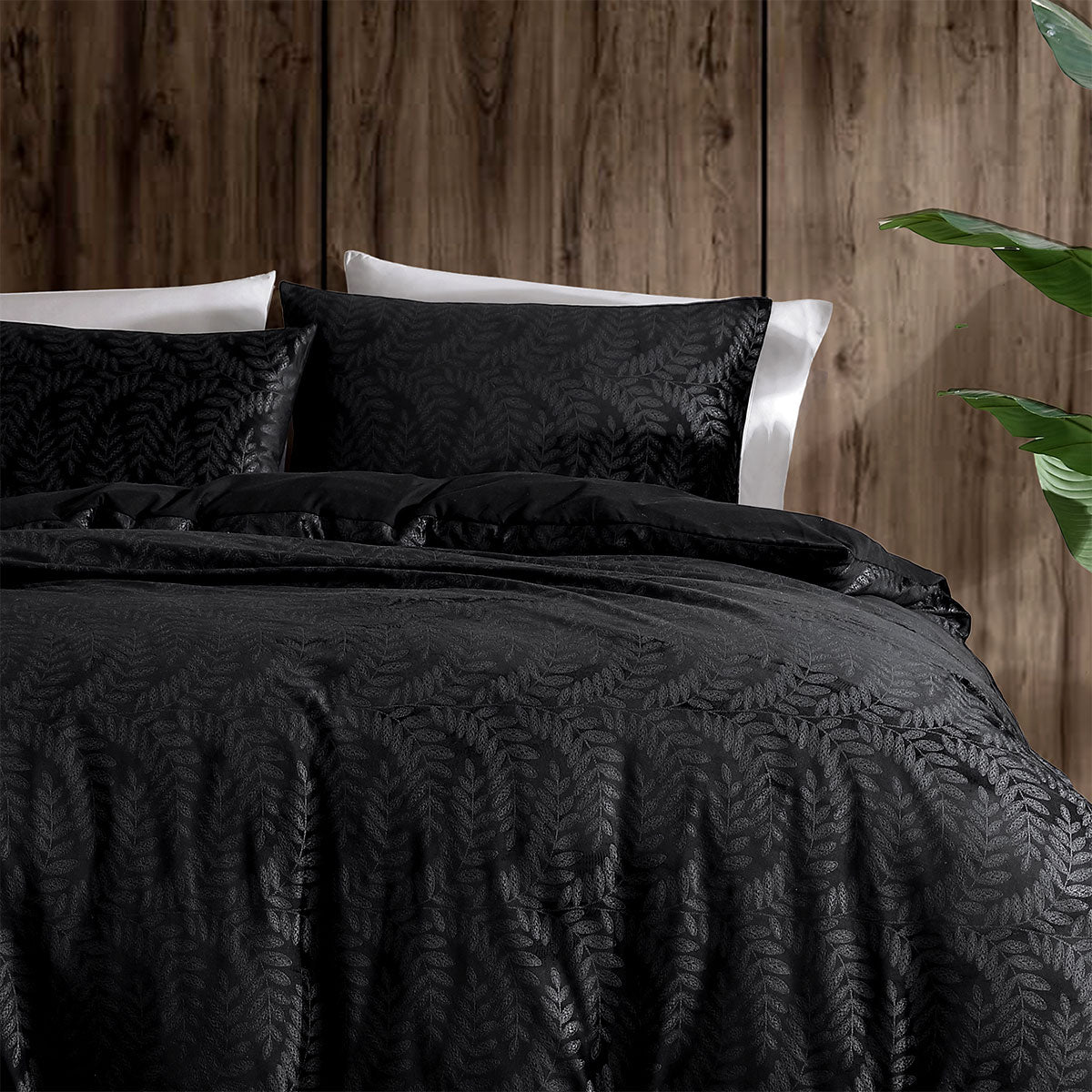 Rui Black Embossed Velvet Soft Quilt Cover Set - 3PC