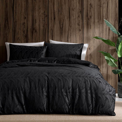 Rui Black Embossed Velvet Soft Quilt Cover Set - 3PC