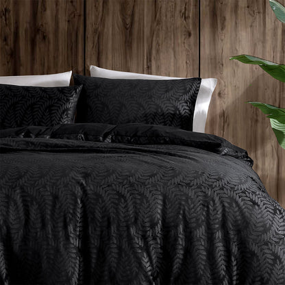 Rui Black Embossed Velvet Soft Quilt Cover Set - 3PC