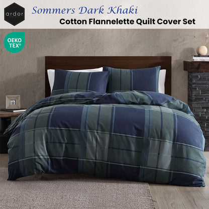 Sommers Dark Khaki Cotton Flannelette Quilt Cover Set - 3PC