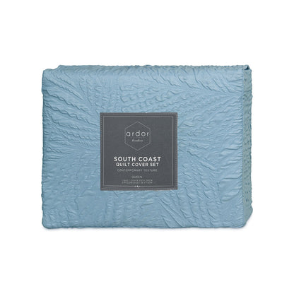 South Coast Pale Blue Embossed Quilt Cover Set - 3PC