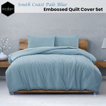 South Coast Pale Blue Embossed Quilt Cover Set - 3PC