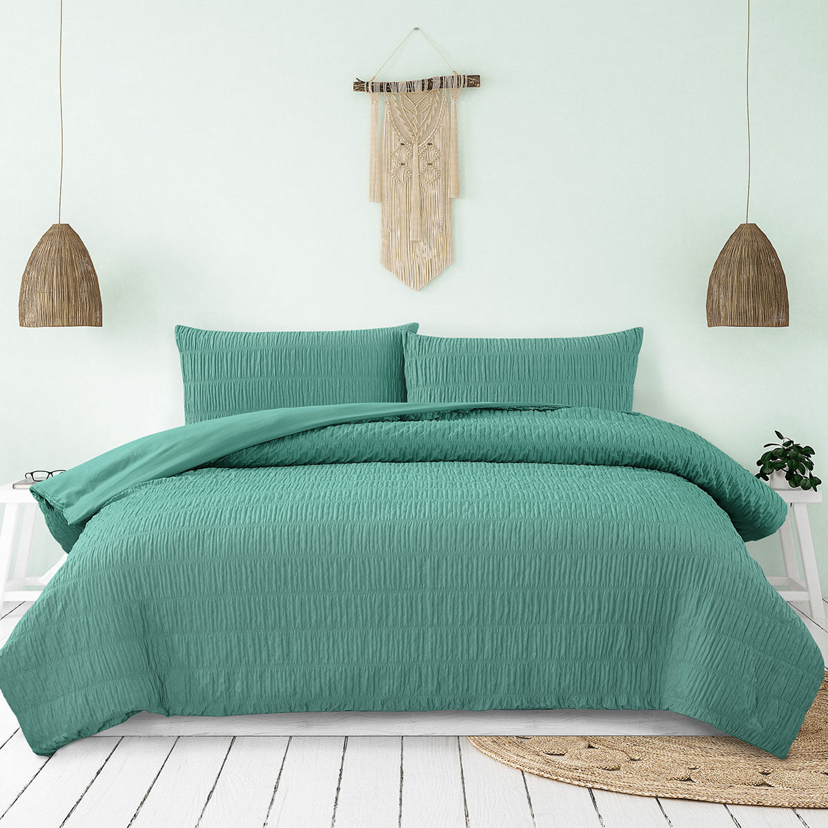 Tuscan Teal Ruched Quilt Cover Set - 3PC