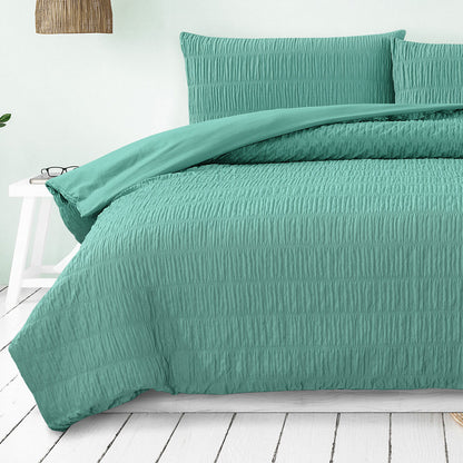 Tuscan Teal Ruched Quilt Cover Set - 3PC