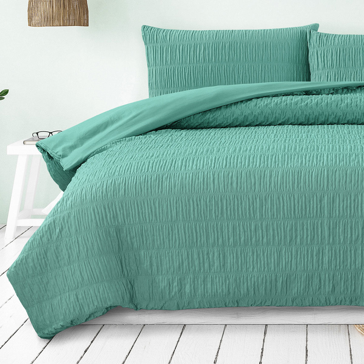 Tuscan Teal Ruched Quilt Cover Set - 3PC
