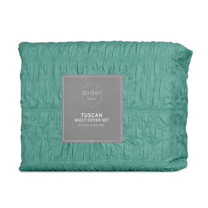 Tuscan Teal Ruched Quilt Cover Set - 3PC