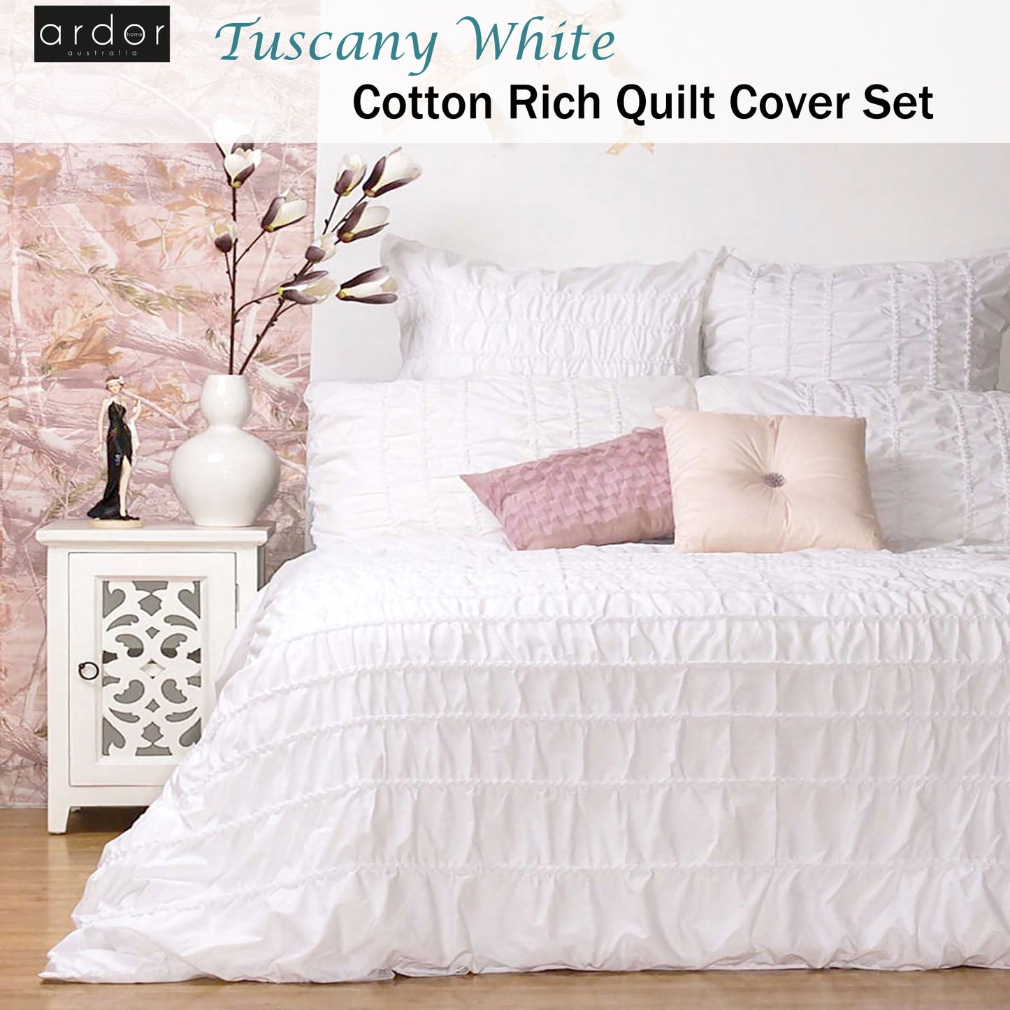 Tuscany White Quilt Cover Set - 3PC