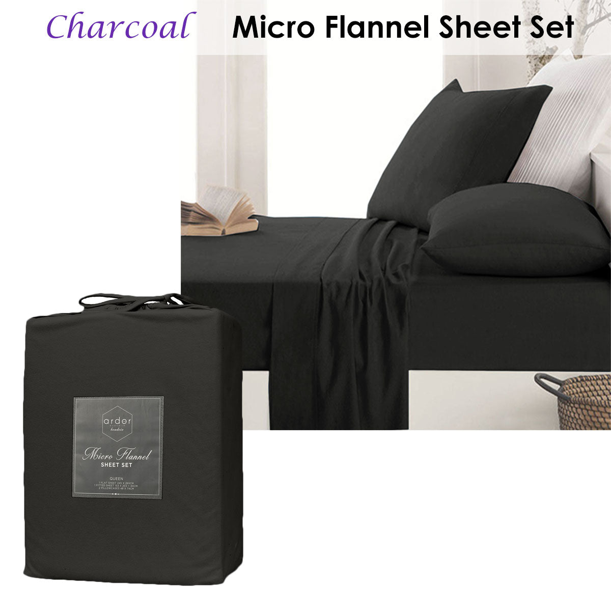 Micro Flannel Sheet Set - Charcoal