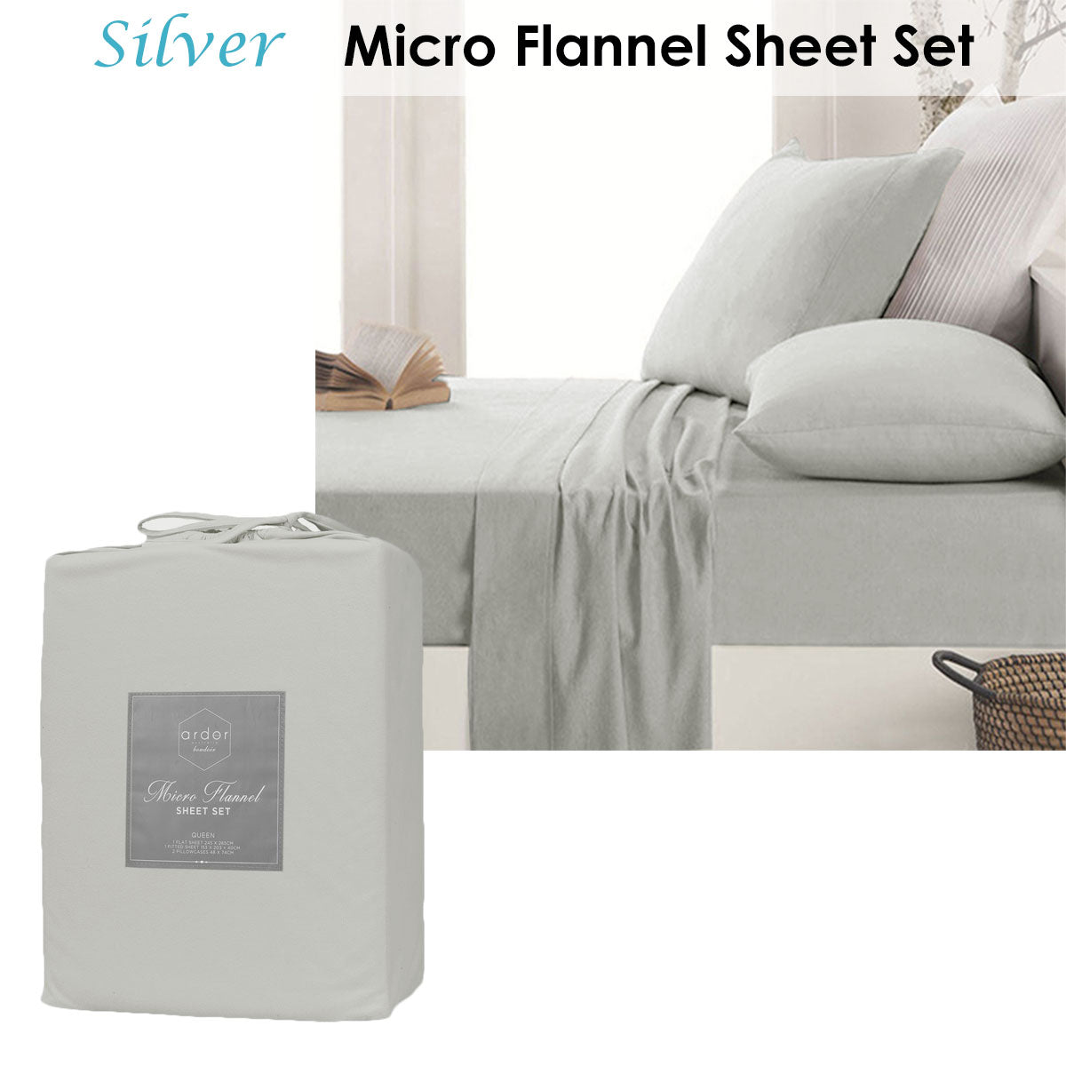 Micro Flannel Sheet Set - Silver