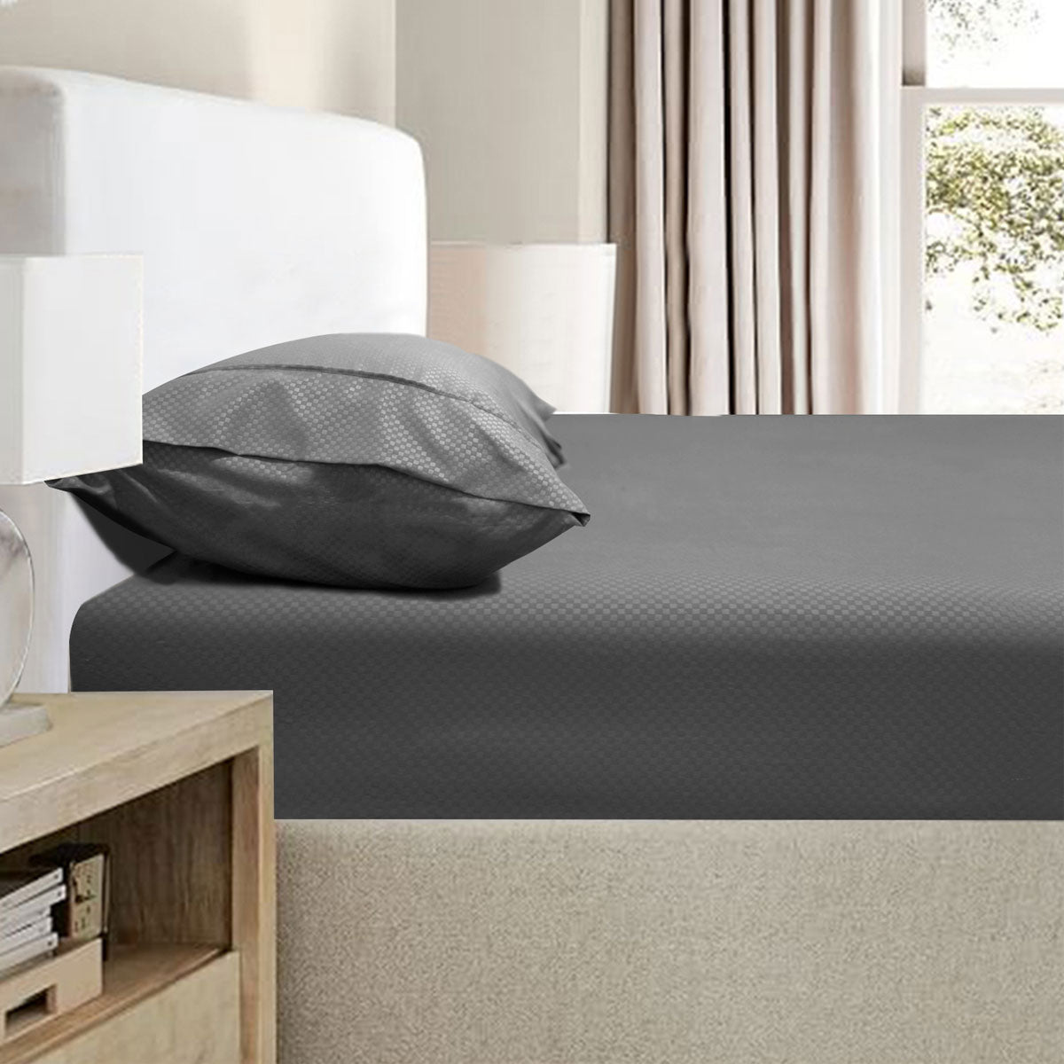 2000TC Bamboo Embossed Fitted Sheet Combo Set - Charcoal