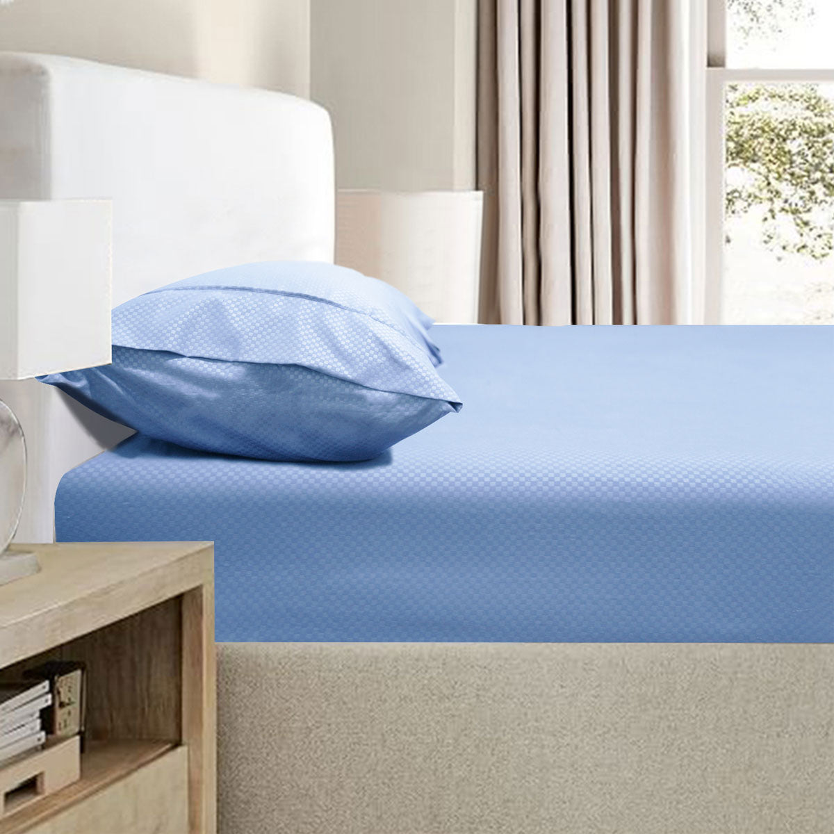 2000TC Bamboo Embossed Fitted Sheet Combo Set - Mid Blue