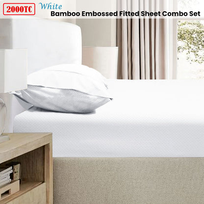 2000TC Bamboo Embossed Fitted Sheet Combo Set - White
