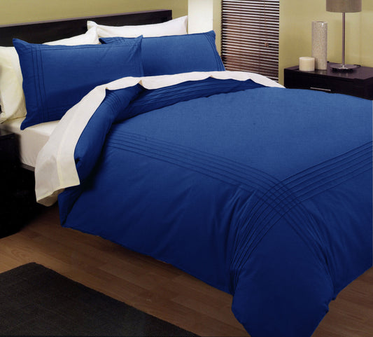 Blue Pintuck Quilt Cover Set - 3PC