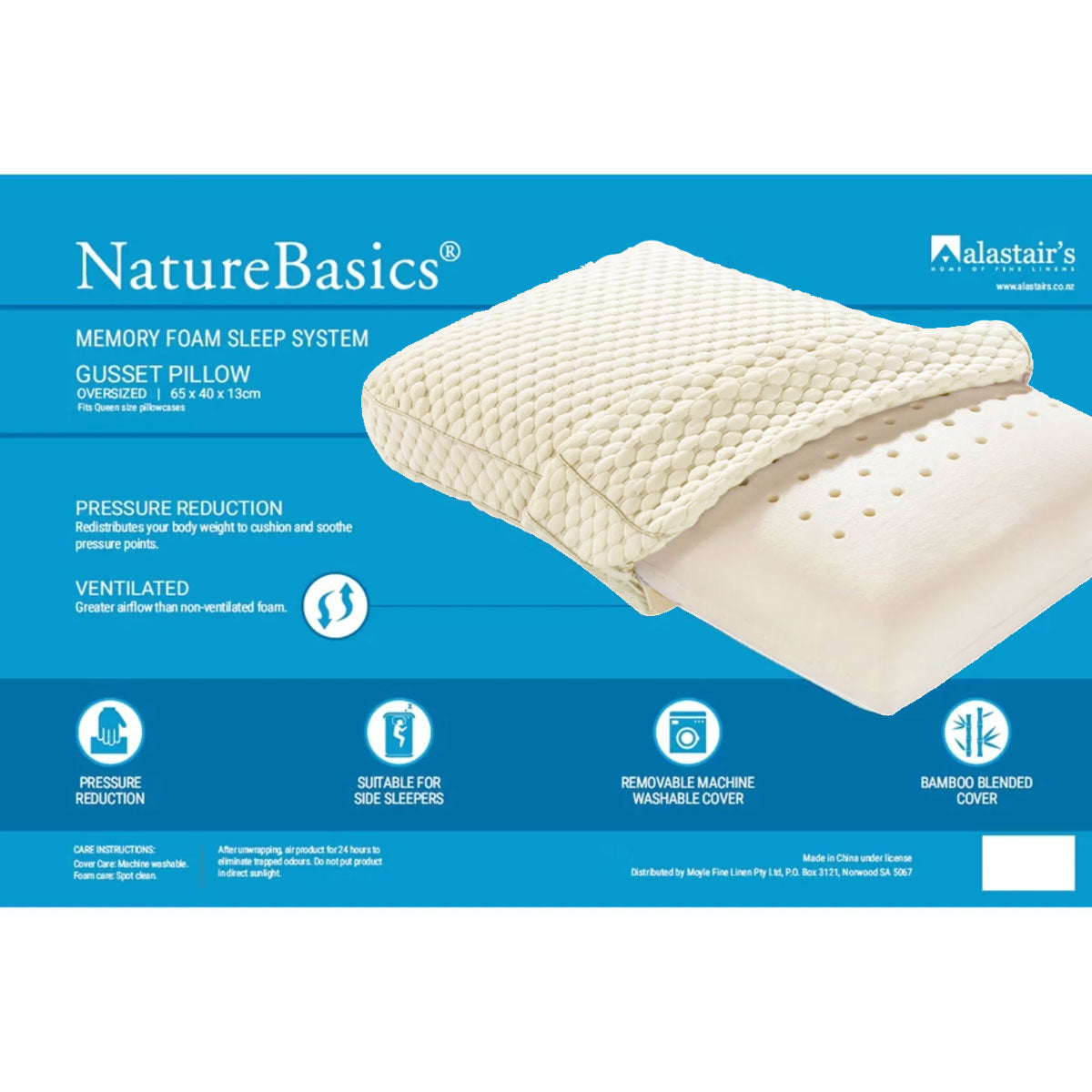 Nature Basics Memory Foam Gusset Pillow 65 x 40 x 13cm