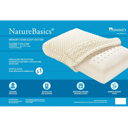 Nature Basics Memory Foam Gusset Pillow 65 x 40 x 13cm