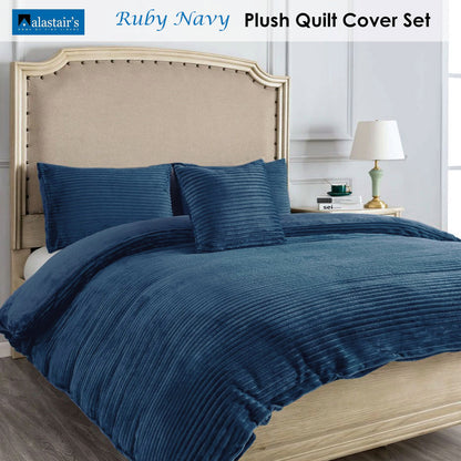 Ruby Navy Quilt Cover Set - 3PC
