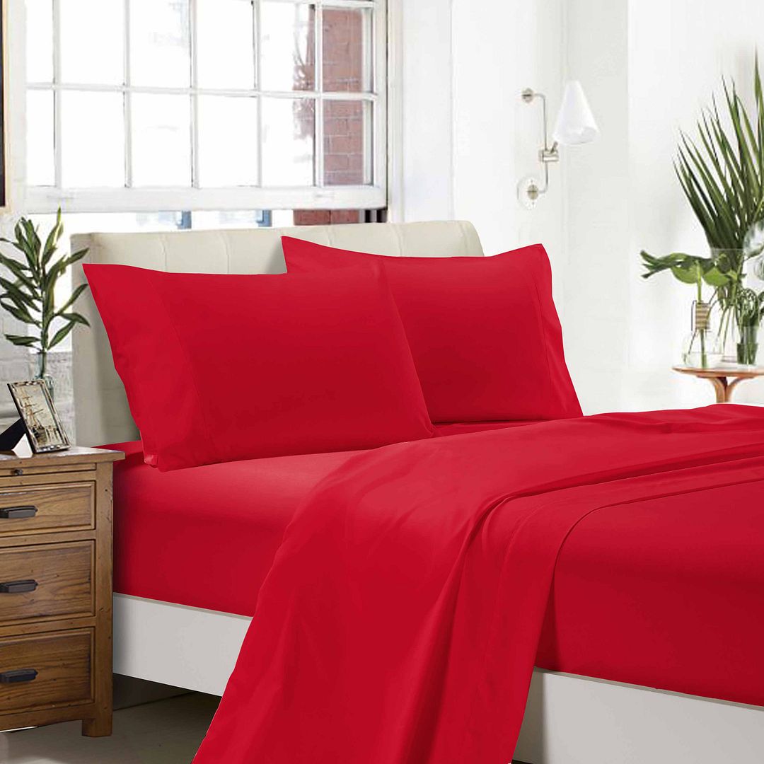 1000TC Ultra Soft Flat & Fitted Sheet Set - Red