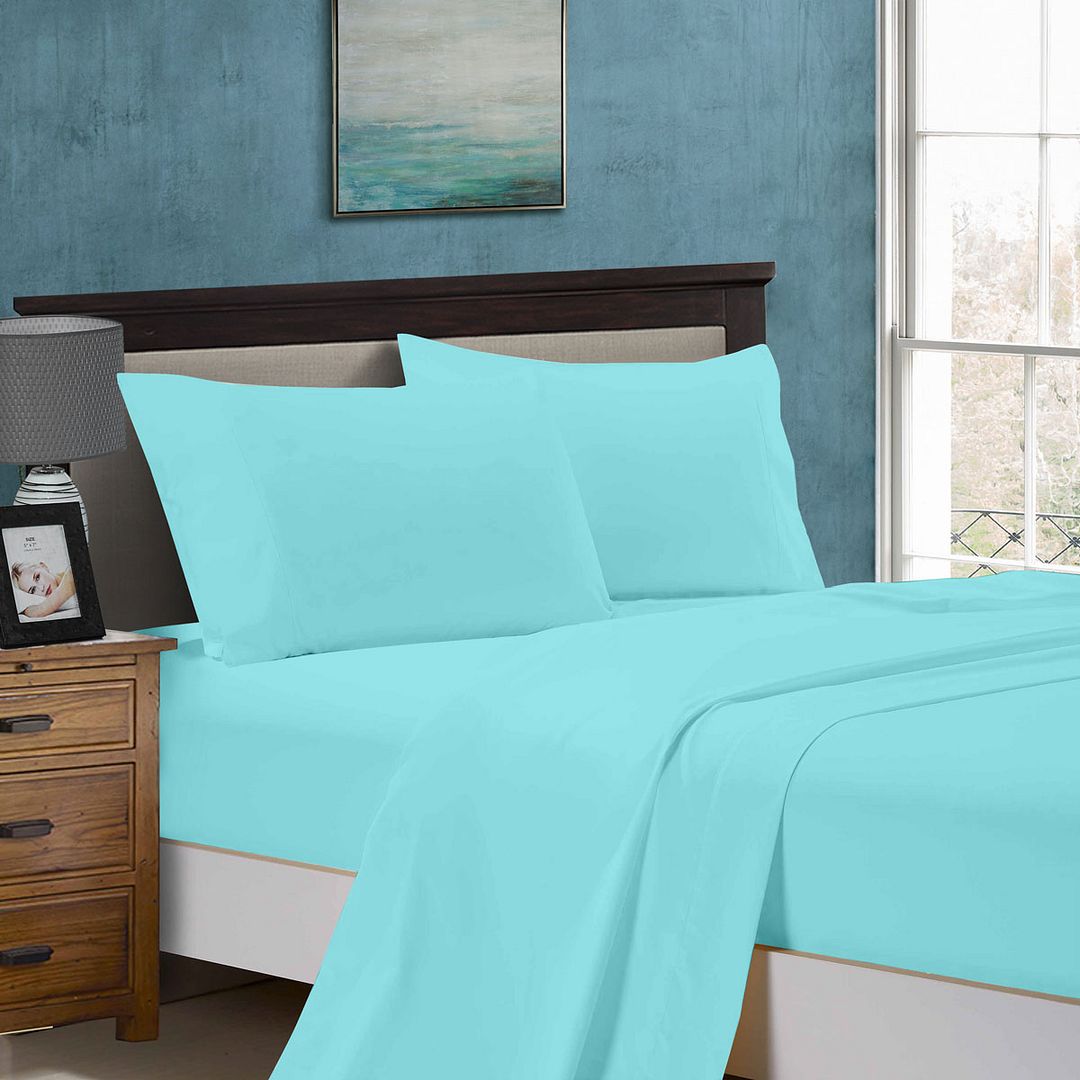 1000TC Soft Flat & Fitted Sheet Set - Aqua