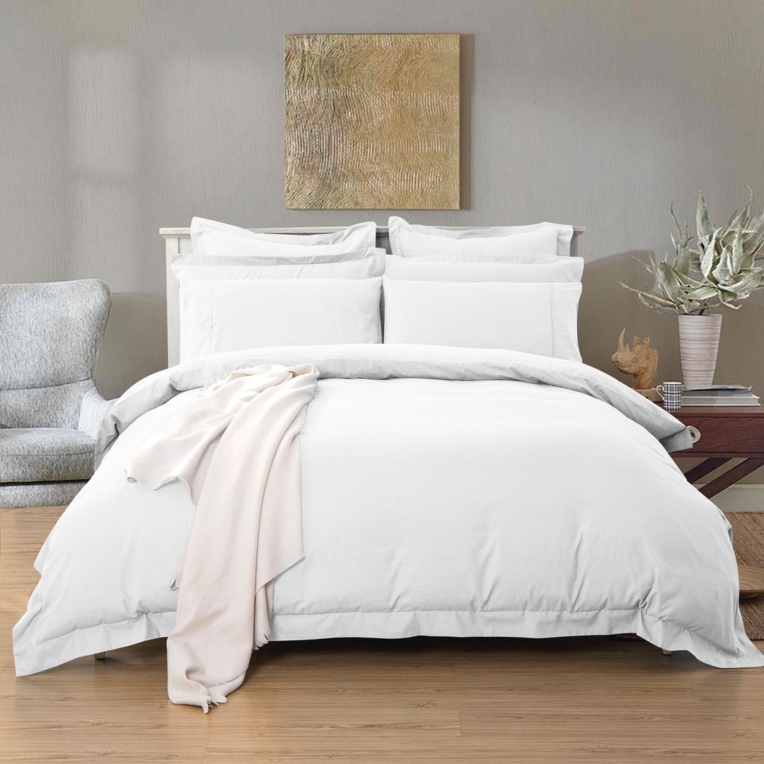 1000TC White Tailored Quilt Cover Set - 3PC