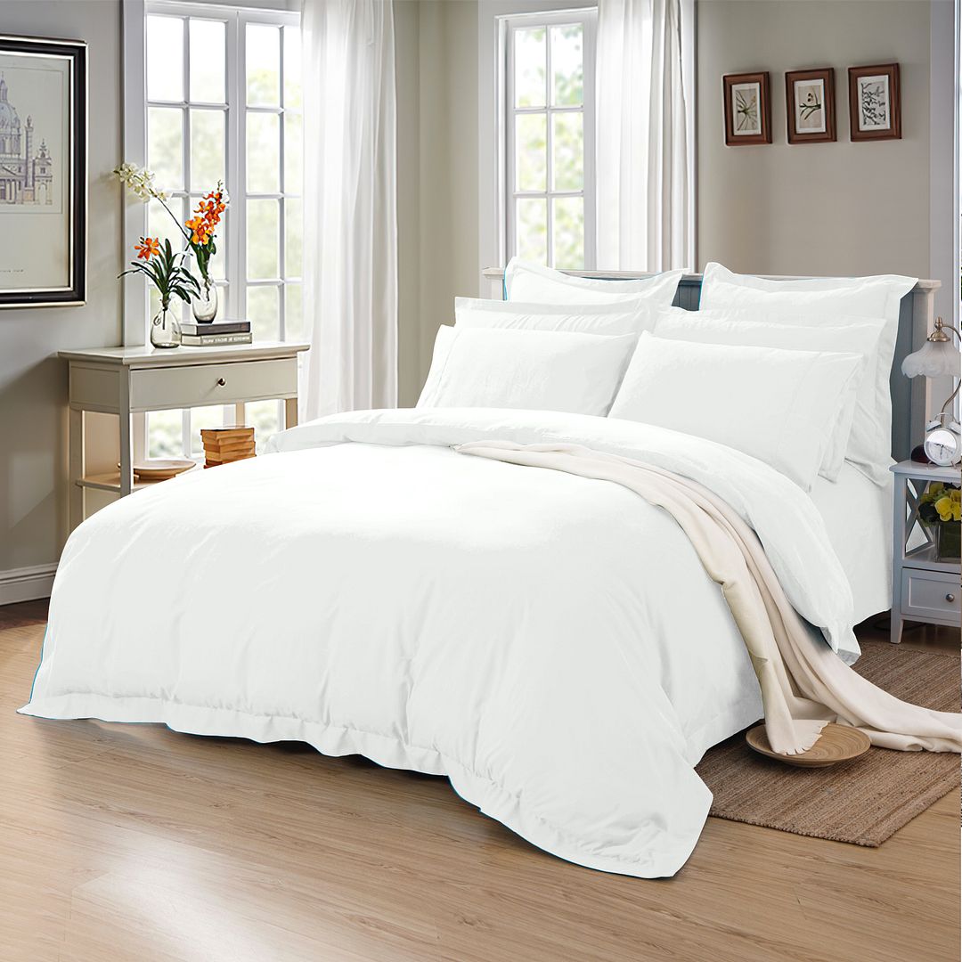 1000TC White Tailored Quilt Cover Set - 3PC