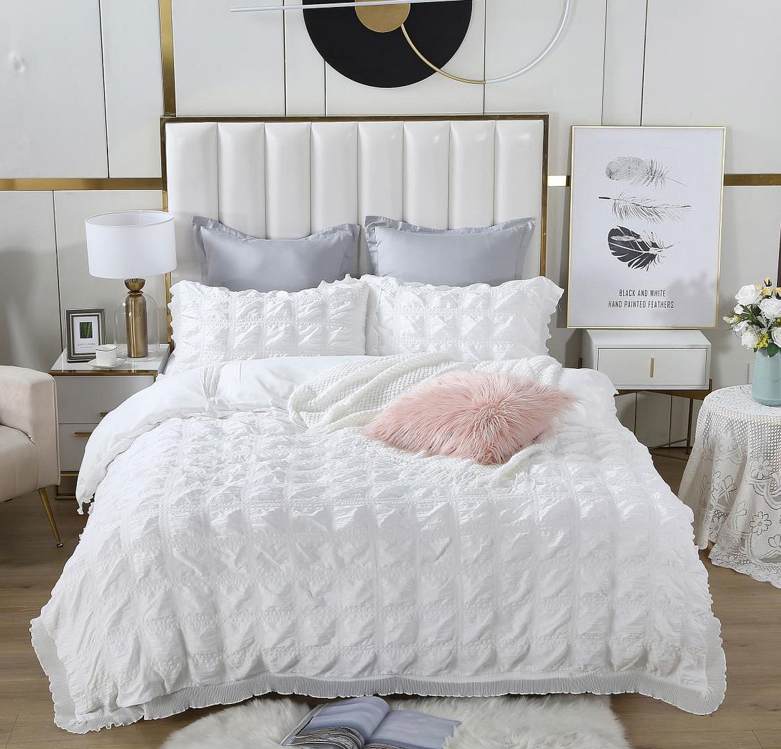 Ruffles Jacquard Quilt Cover Set - 3PC White