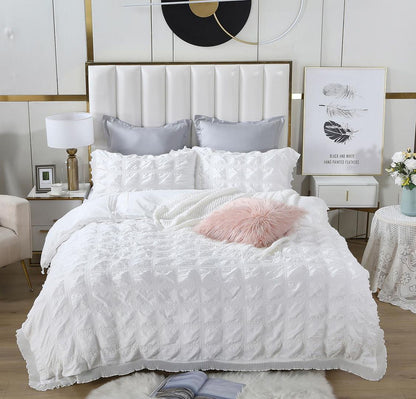 Ruffles Jacquard Quilt Cover Set - 3PC White