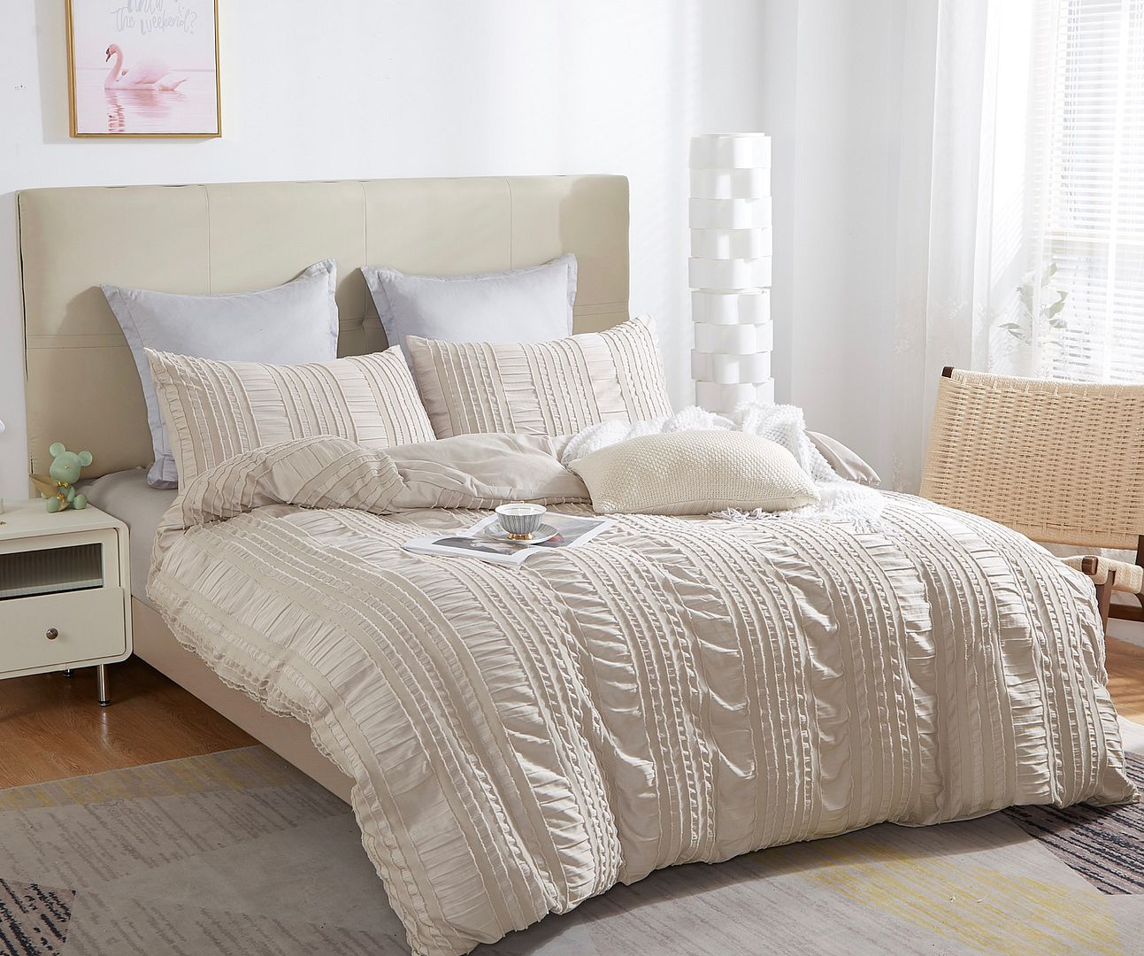 Tufted Boho Striped Embroidery Quilt Cover Set - Super King