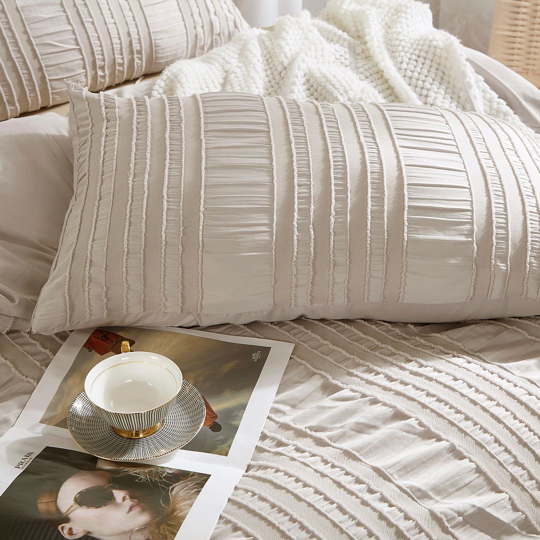 Tufted Boho Striped Embroidery Quilt Cover Set - Super King