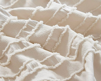 Tufted Boho Striped Embroidery Quilt Cover Set - Super King