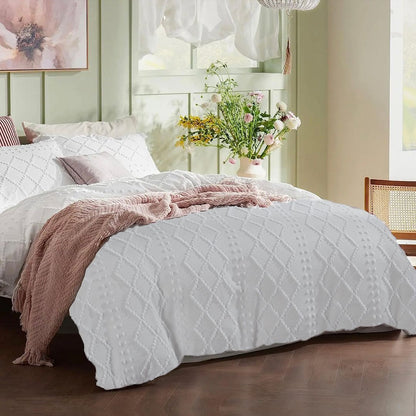 Tufted Boho Embroidery Quilt Cover Set - White - Super King Size