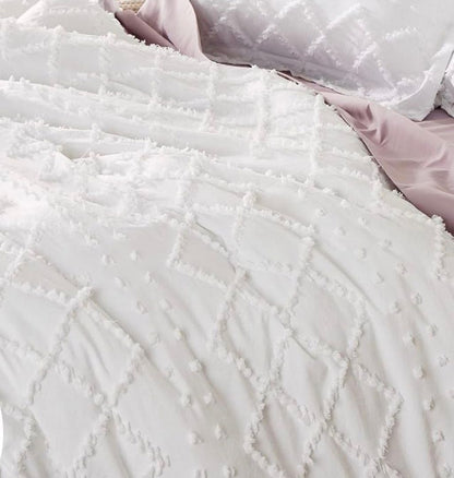 Tufted Boho Embroidery Quilt Cover Set - White - Super King Size