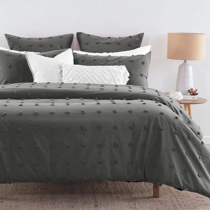 Grey Jacquard Tufted Dot Quilt Cover Set - 3PC