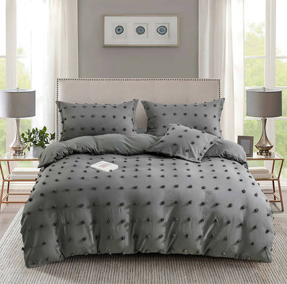 Grey Jacquard Tufted Dot Quilt Cover Set - 3PC