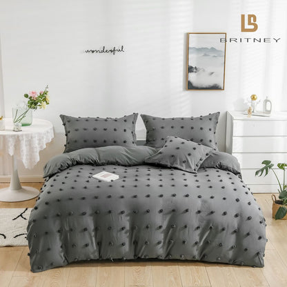 Grey Jacquard Tufted Dot Quilt Cover Set - 3PC