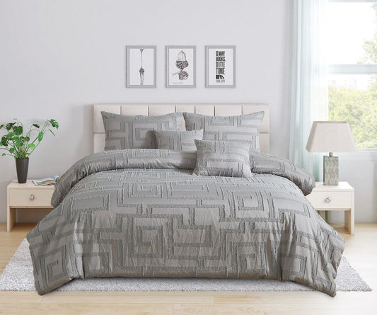Tufted Jacquard Quilt Cover Set - Grey - Super King