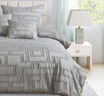 Tufted Jacquard Quilt Cover Set - Grey - Super King