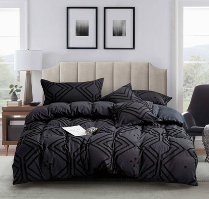 Textured Jacquard Quilt Cover Set - 3PC Black