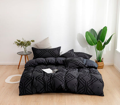 Textured Jacquard Quilt Cover Set - 3PC Black