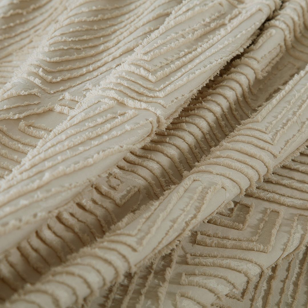 Beige Tufted Textured Jacquard Quilt Cover Set -  3PC