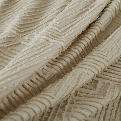 Beige Tufted Textured Jacquard Quilt Cover Set -  3PC
