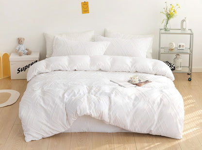 Diamond Jacquard Quilt Cover Set - 3PC White