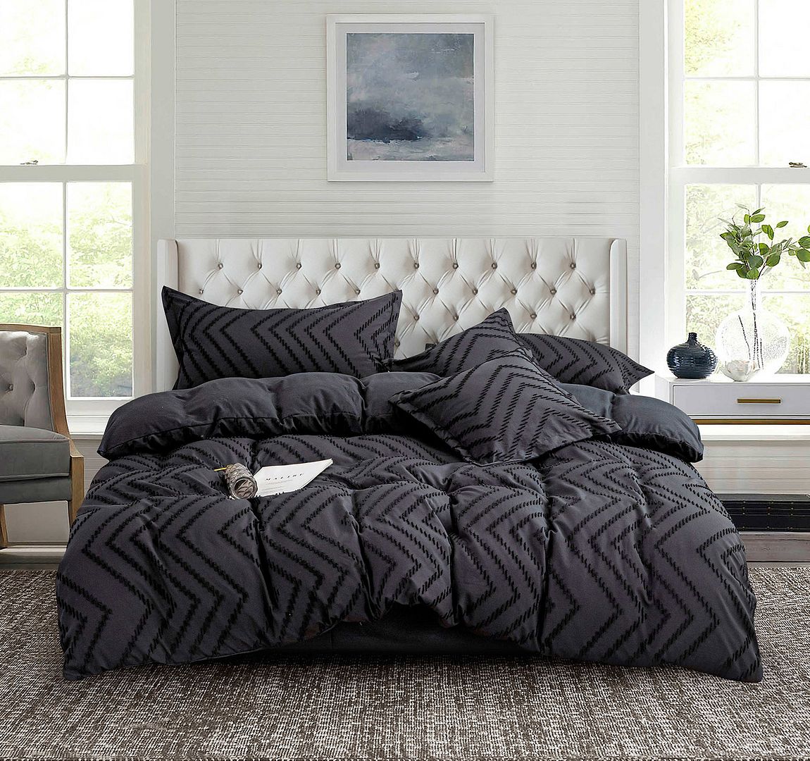 Boho Wave Jacquard Quilt Cover Set - 3PC Black