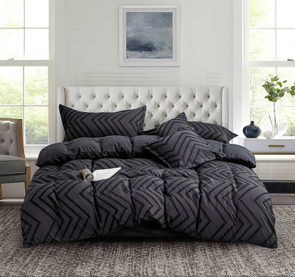 Boho Wave Jacquard Quilt Cover Set - 3PC Black