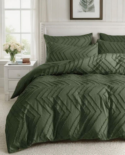 Dark Green Boho Wave Jacquard Quilt Cover Set - 3PC