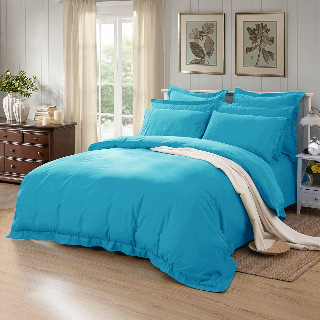 1000TC Tailored Quilt Cover Set - 3PC Light Blue