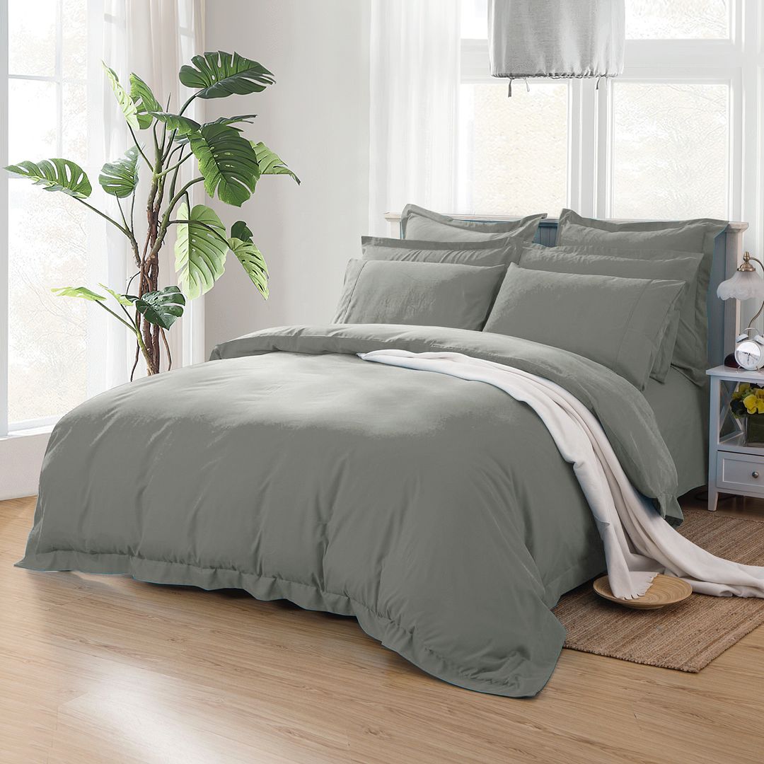 1000TC Grey Tailored Quilt Cover Set - 2PC