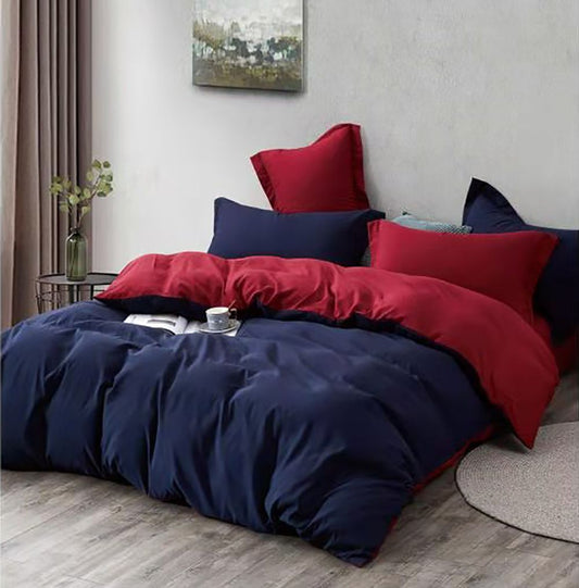 1000TC Blue & Red Reversible Quilt Cover Set - 3PC